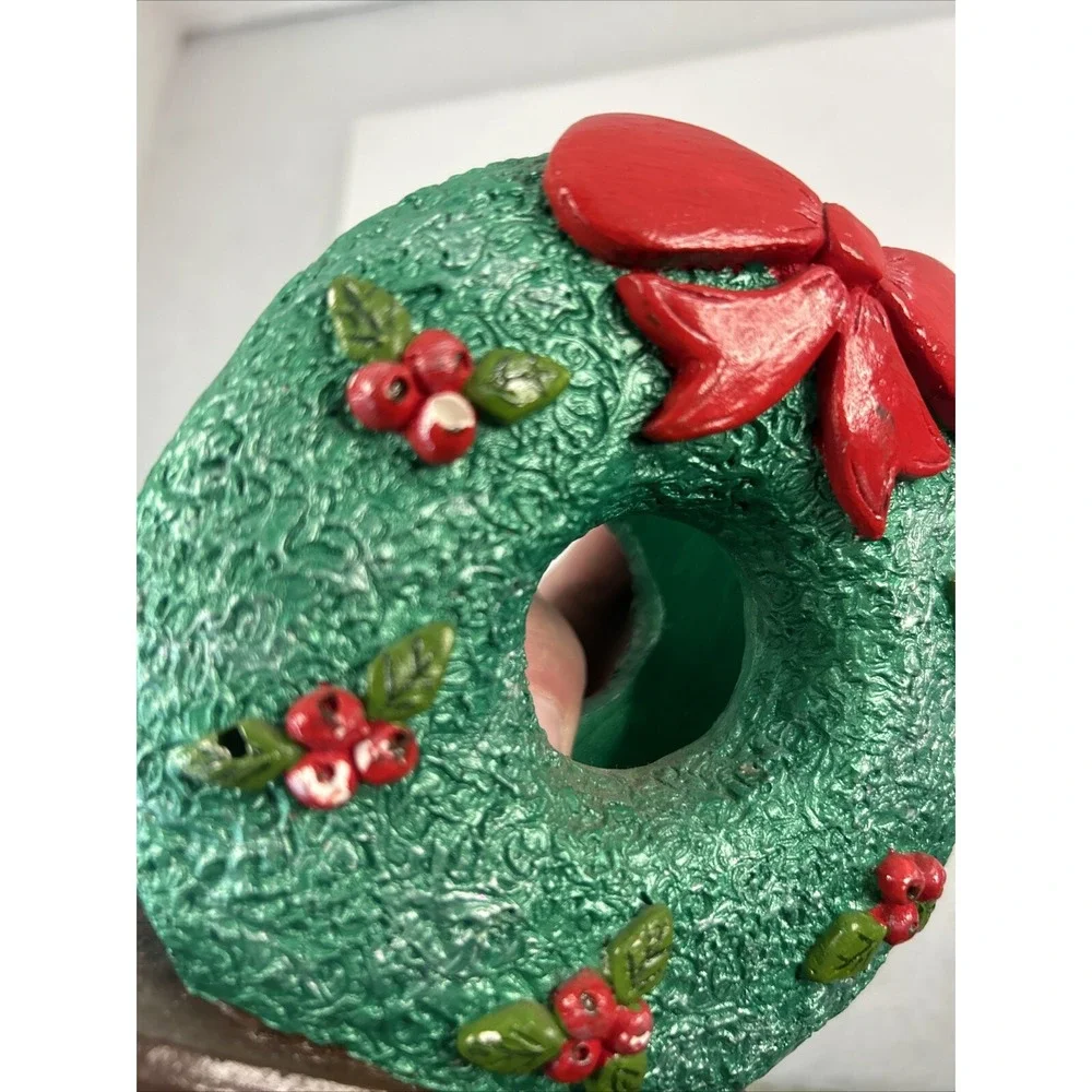Vintage Christmas Wreath Ceramic Napkin Holder Holiday Dining Decor Read